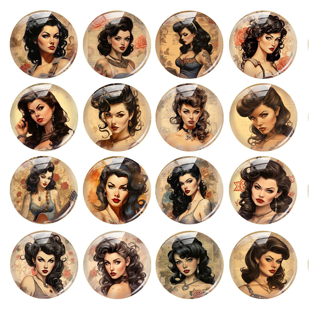 Vintage Jewelry Collection - Kaca Cabochon Bentuk Bulat/Oval/Kotak Vintage Bergambar